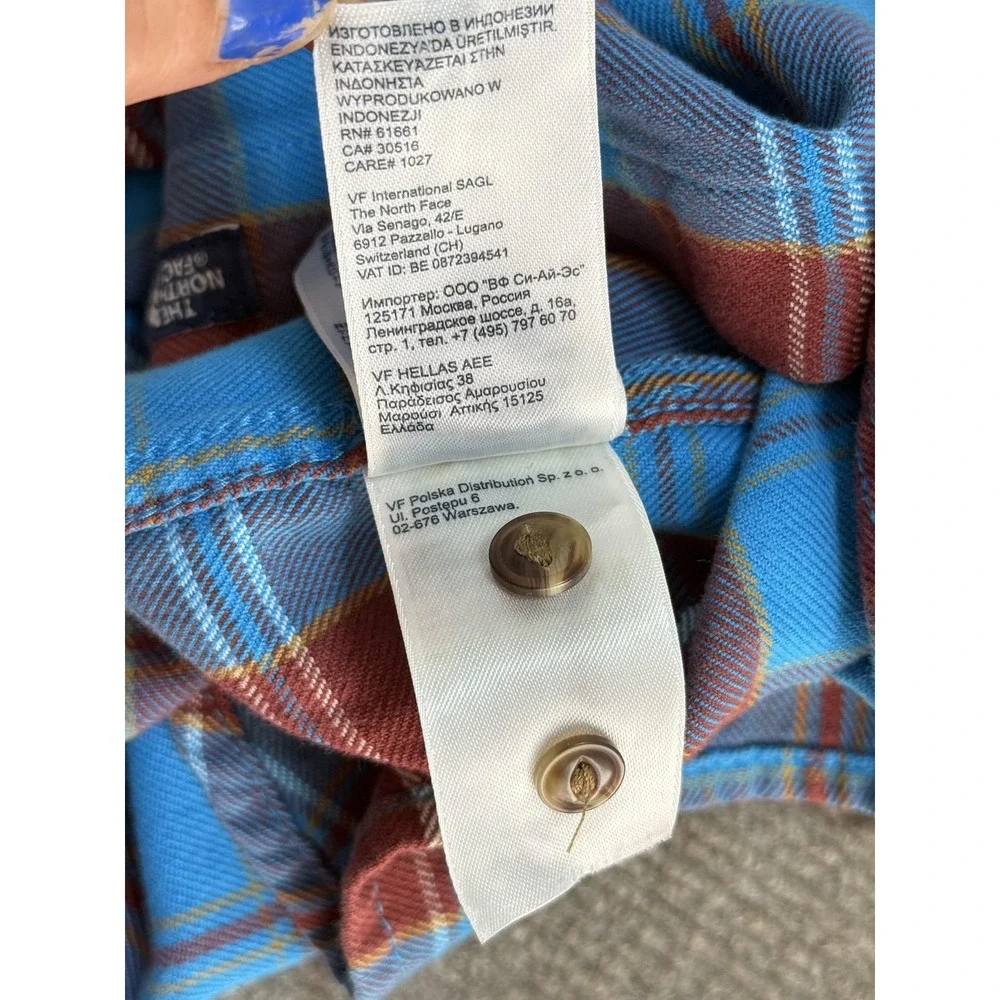 The North Face Shirt Mens Large Blue Plaid Flannel Outdoor Hiking‎ Button Front